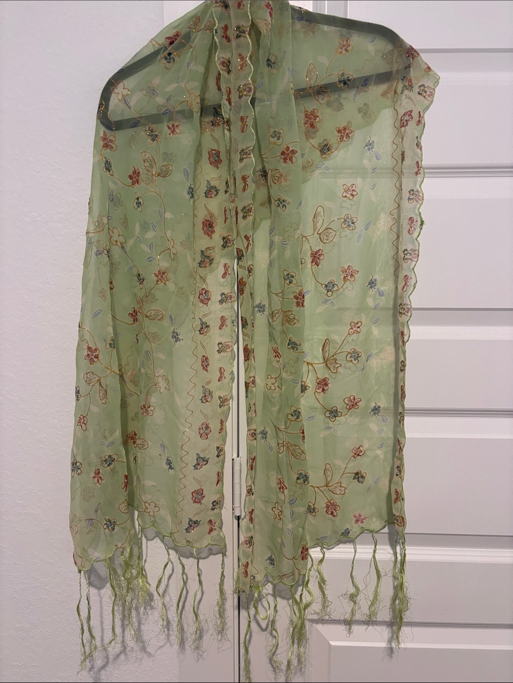 Light Green Floral Embroidered Scarf